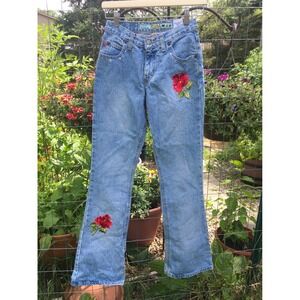 Vintage Mudd Flare Jeans Light Wash Rose Embroidered Y2K Size 1
